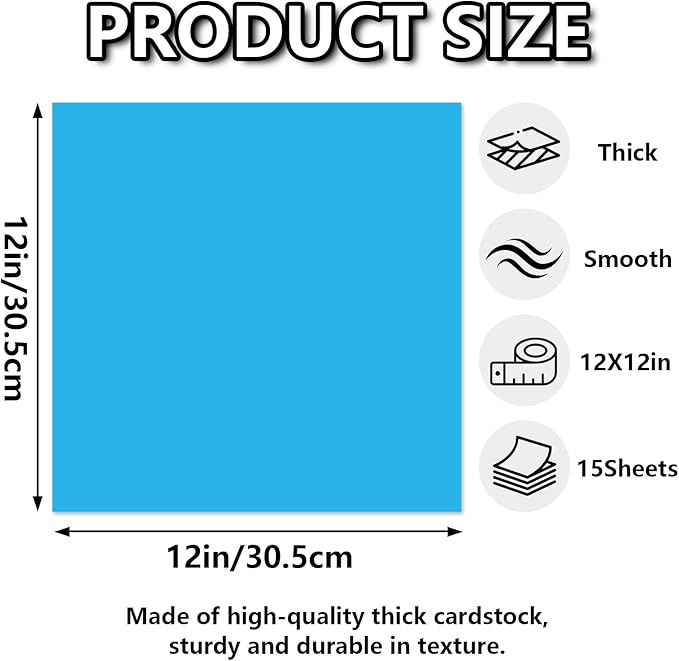 15 Sheets Blue Cardstock 12"x12", 250gsm/90lb Heavyweight Cover Cardstock Paper - Image 2