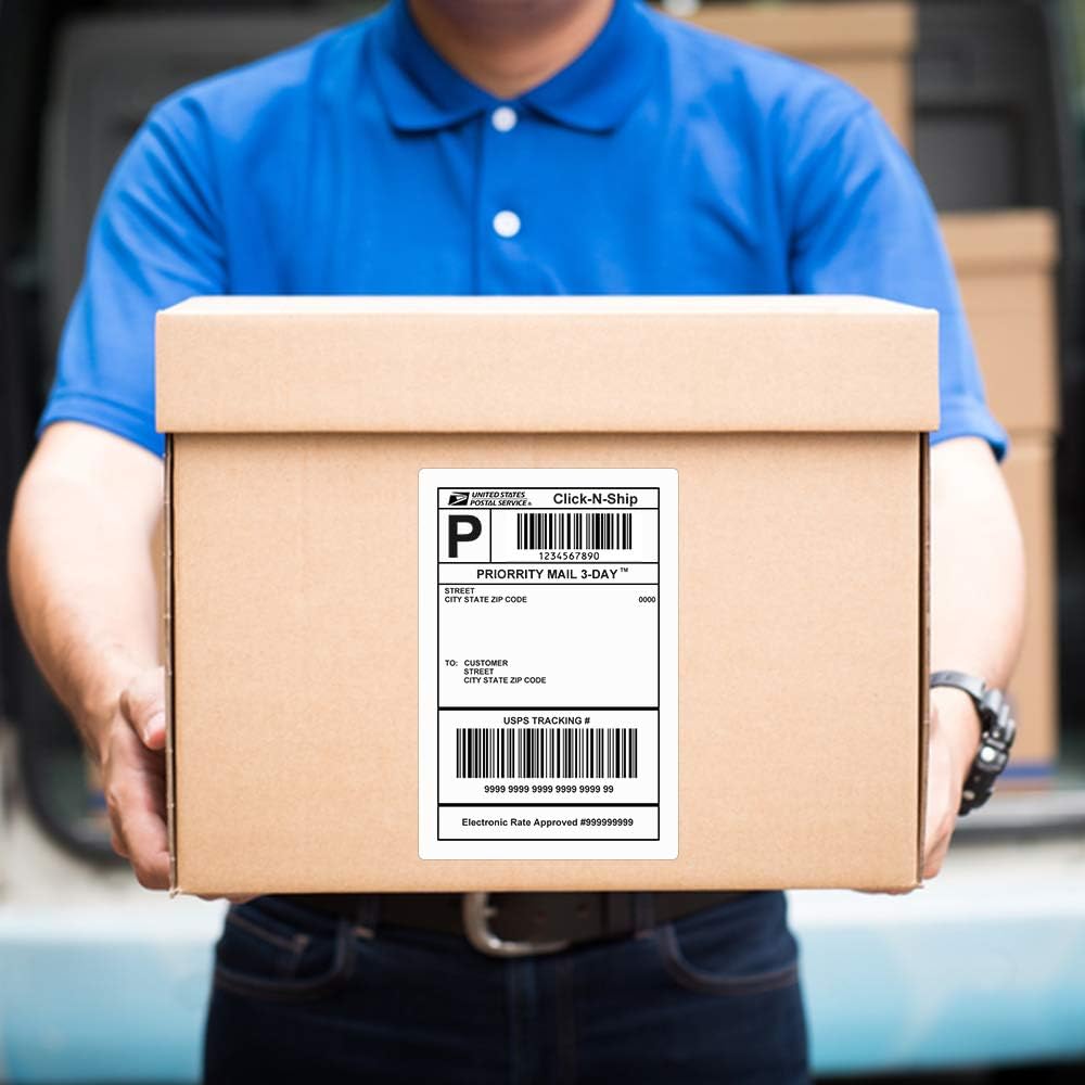 4" x 6" Direct Thermal Shipping Labels - Pack of 500 Fanfold Labels - White Perforated, Permanent-Adhesive, Compatible Zebra & Rollo Thermal Label Printer