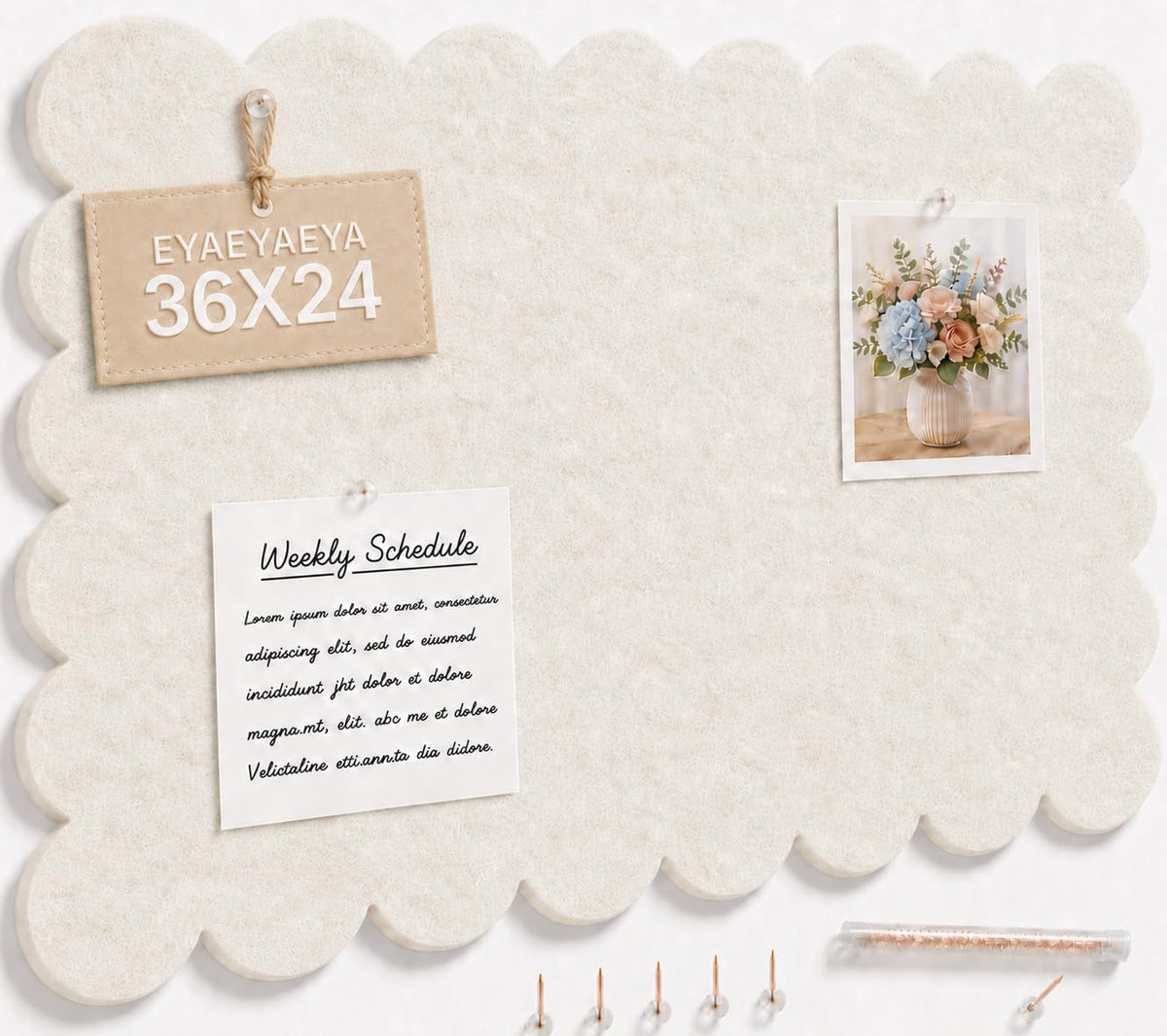 Scalloped Felt Bulletin Board 36 x 24 Inches (Warm Beige)