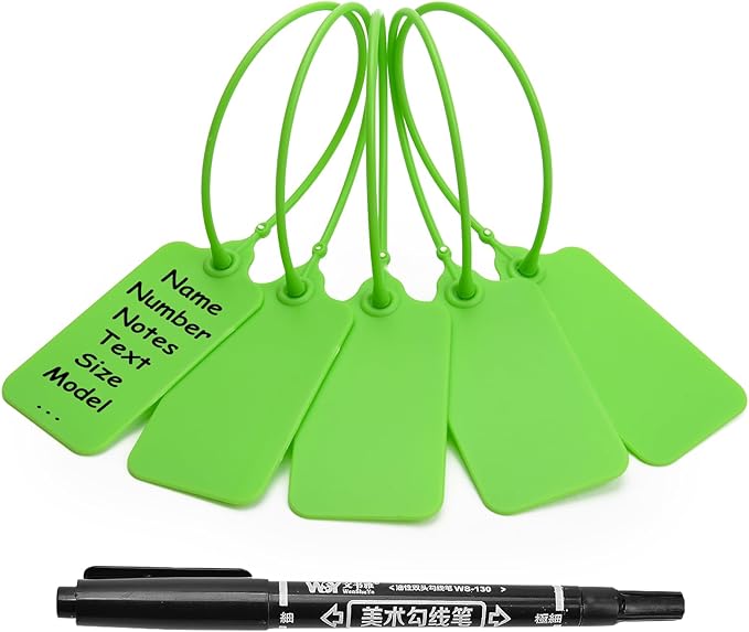 100 Green Blank Plastic Tags for Labeling Waterproof Hanging Labels Writable by LeadSeals