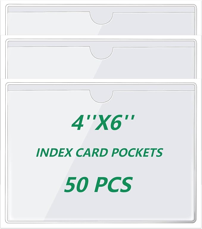 zandfelo 50 Pack 4'' x 6'' Clear Adhesive Index Card Pockets, PVC Labels Holders by zandfelo