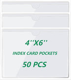 zandfelo 50 Pack 4'' x 6'' Clear Adhesive Index Card Pockets, PVC Labels Holders by zandfelo