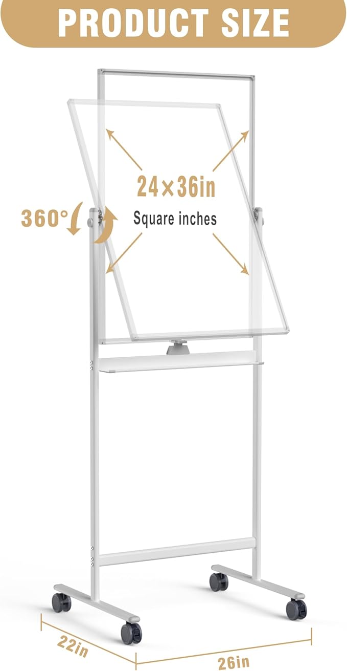 Rolling Whiteboard/w Height Adjustable, Mifuro 24 X 36 Large Portable Dry Erase - Image 5