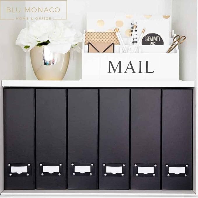 BLU MONACO Foldable Black Magazine File Holder – Set of 6 | Cardboard Desk File - Image 4