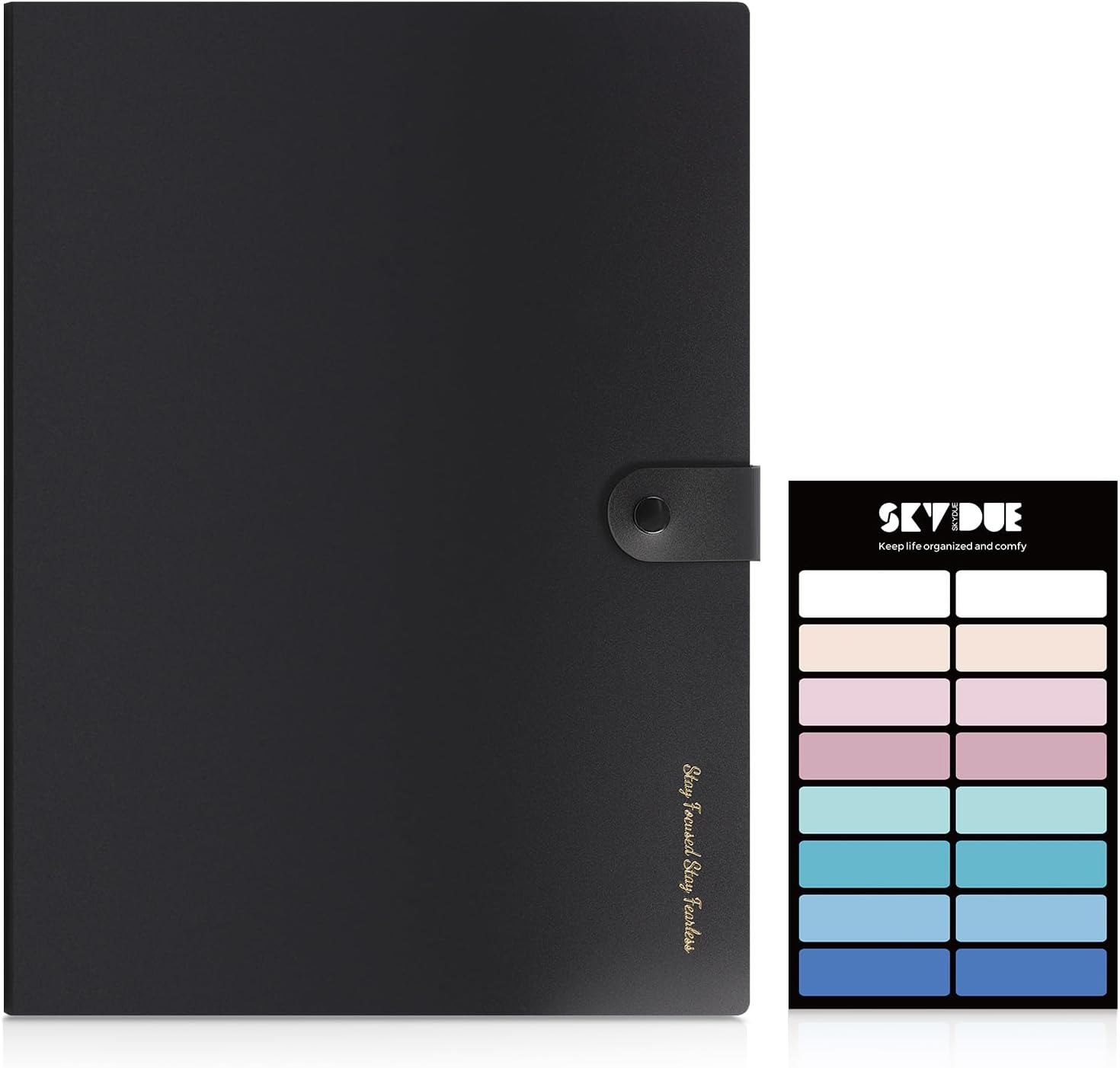 SKYDUE 7-Pocket Expanding File Folder, Accordion Document Organizer | Professional Portable Paper Receipt Holder with Labels for Office Home Business, Letter/A4 Size Black