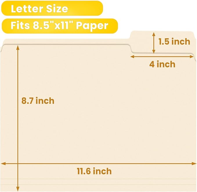 SUNEE File Folders, 30 Pack Manilla Folders 8.5 x 11, 1/3 Cut Tab - Image 2