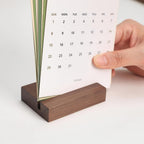 UNIQOOO 3.5" Walnut Wood Stand for Monthly Desk Calendar, Wooden Block Base, Cardstock Holder, For Office Home Retail Reception Decor, Photo Display, 2 Pack