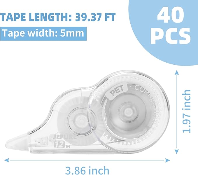 JEFURE 40 Pcs Correction Tape, 39.4 Ft White Wrong Out Tear-Resistant Bulk - Image 2
