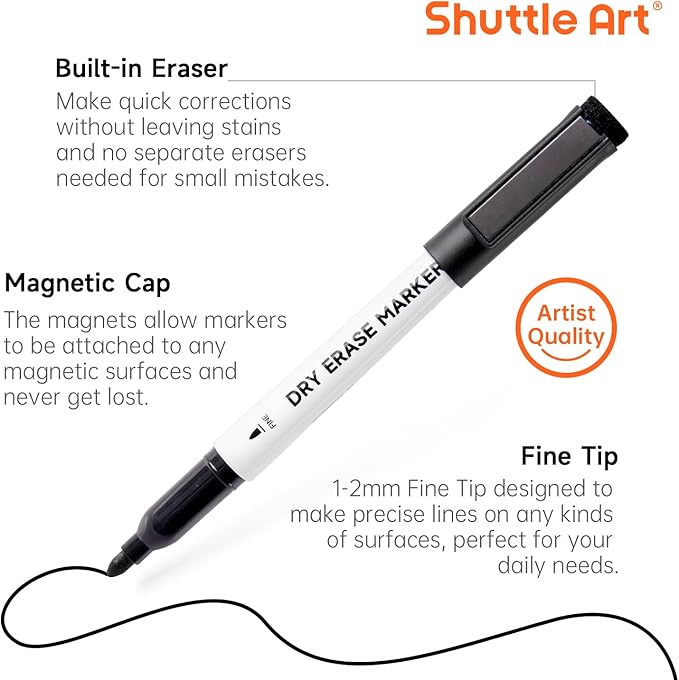 Shuttle Art Dry Erase Markers, 25 Pack Black Magnetic Whiteboard Markers - Image 3