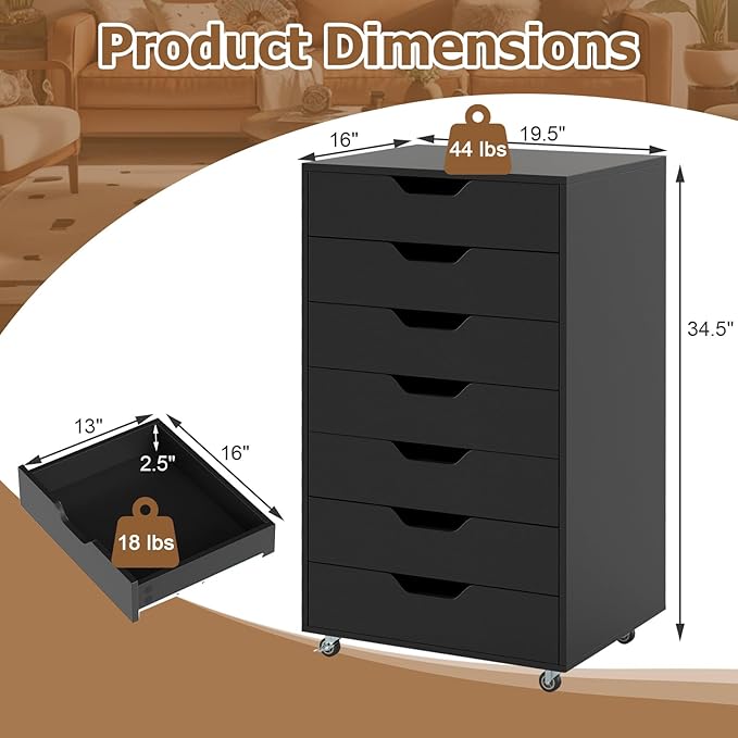 Giantex 7-Drawer Storage Cabinet, Mobile File Organizer - Image 3