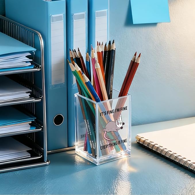 QYUVK It's Fine I'm Fine Everything Is Fin Acrylic Makeup Brush Pencil Holder - Image 4