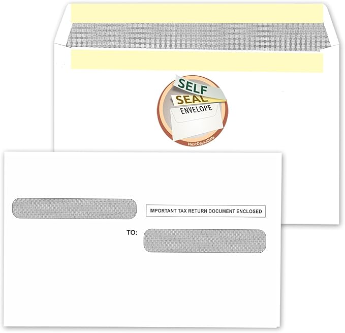 NextDayLabels - W-2 Tax Forms Double Window Security Envelopes by NextDayLabels