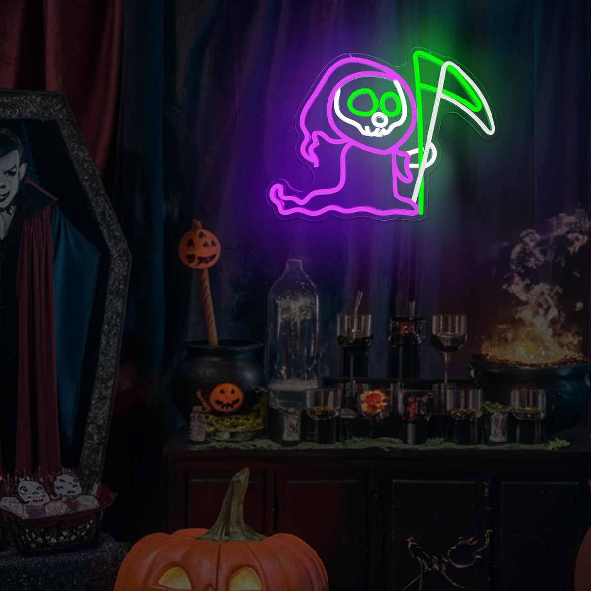 Halloween Grim Reaper Neon Sign for Wall Decor Ghost Led Sign Animated Looks ...