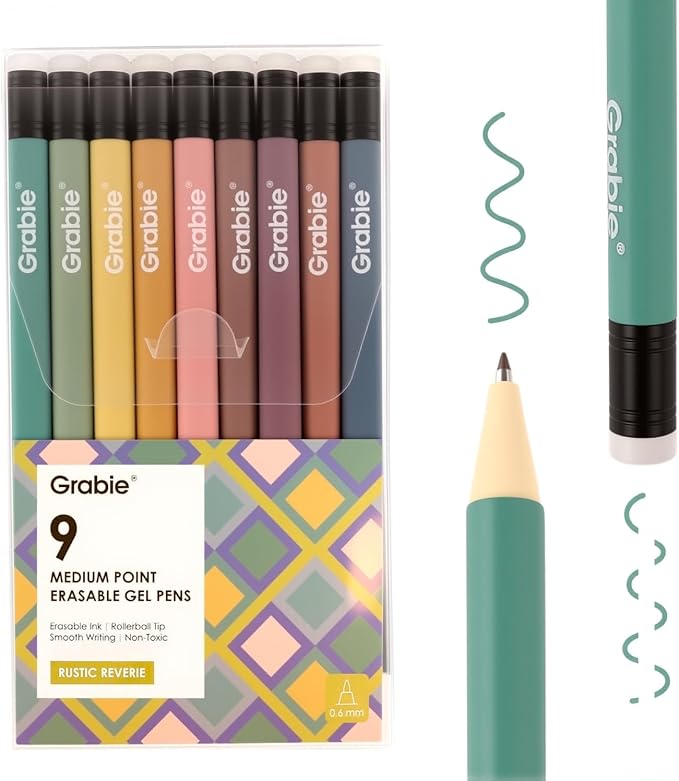 Grabie Erasable Gel Pens, 9 Colors Erasable Pens Multicolor, Make Mistakes by Grabie