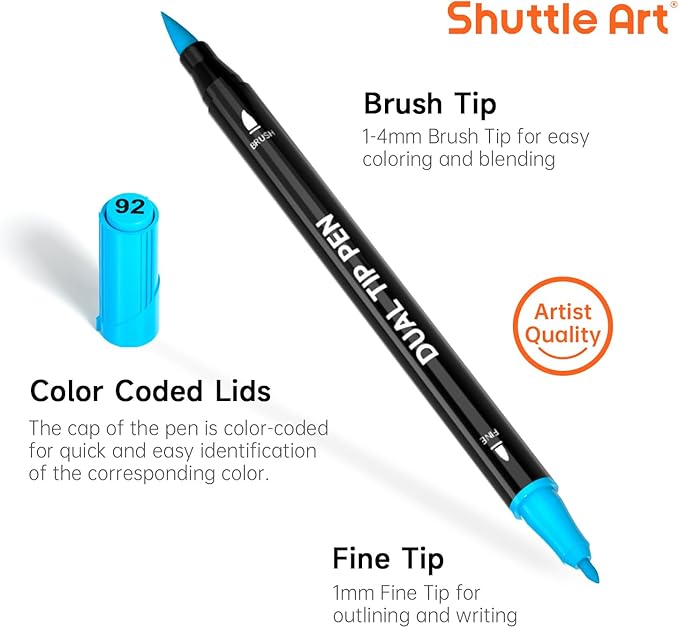 Shuttle Art Dual Tip Brush Pens, 96 Colours Fine and Brush Tip Markers Set - Image 3