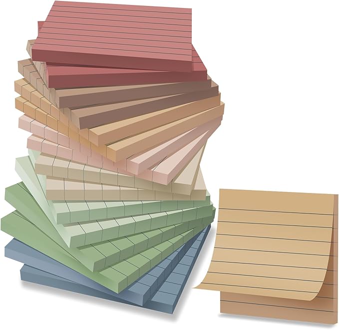 Lined Sticky Notes 3x3 in Ruled Stickies Super Sticking Power Memo Pads Vintage by Kozerite