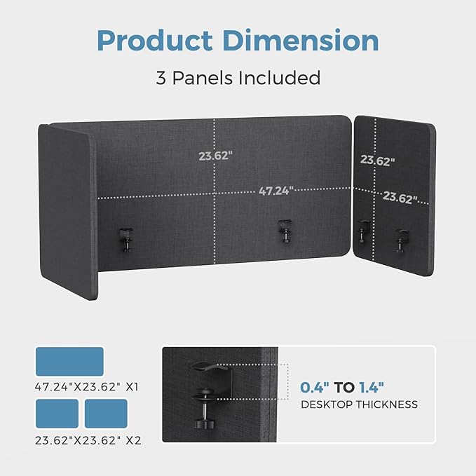 MORDEER 47.2 Inch Desk Divider Panels Set, Acoustic Divider Panel - Image 2