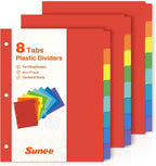 SUNEE 8 Tab Binder Dividers,Plastic Dividers for 3 Ring Binder,3 Ring Binder Dividers with Tabs for School Office Home Supplies,Bright Color, 3 Set