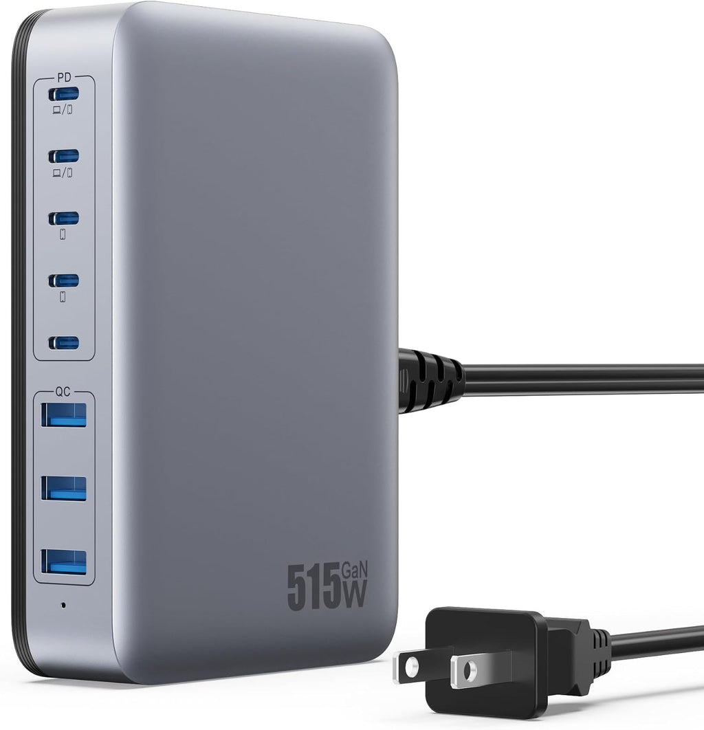 USB C Charger Block 515W GaN IV 8 Port Fast Charging Station Hub, Dual PD 100W