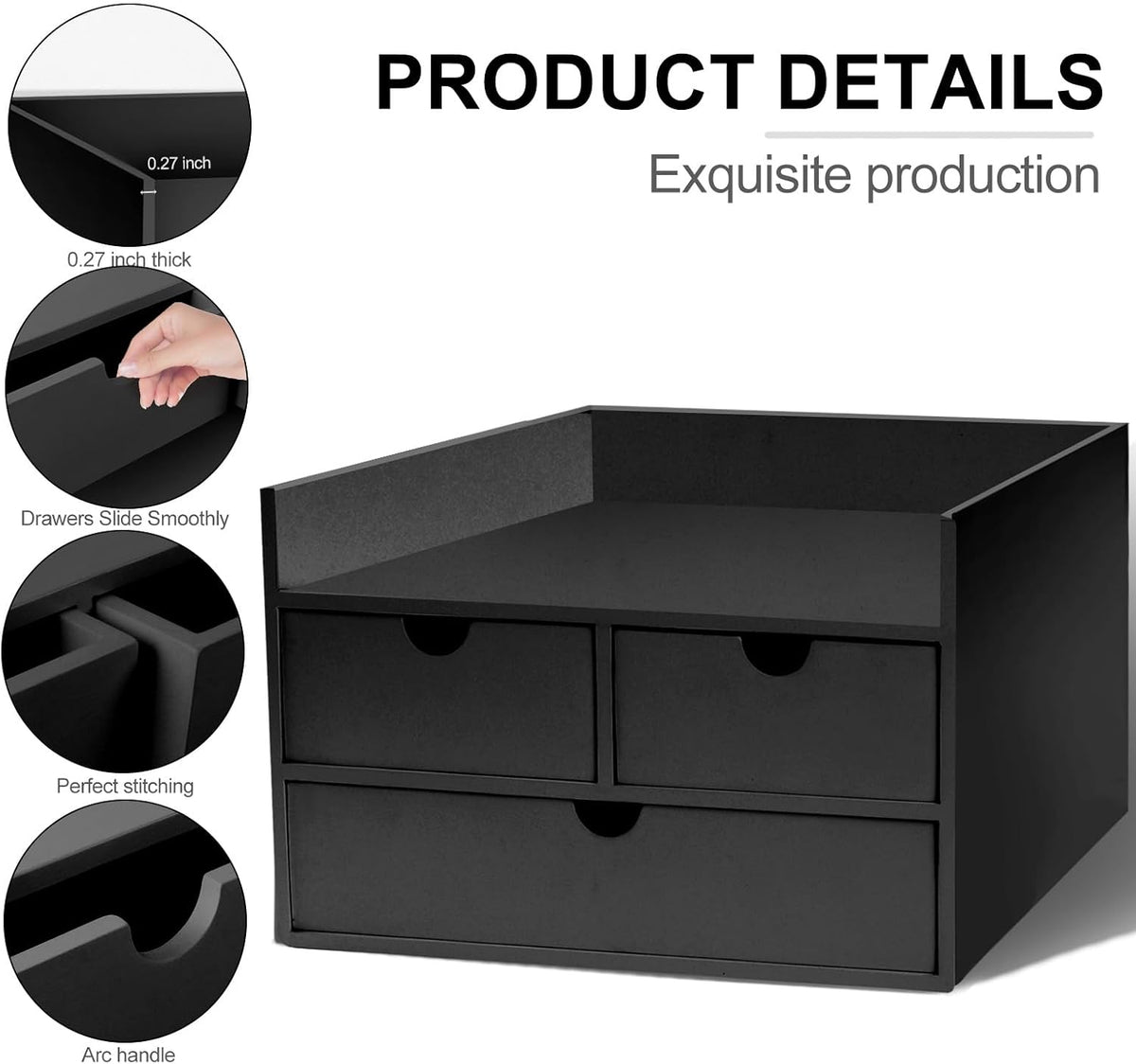 Charmewooden Bamboo Desk Organizer 3 Drawer with Shelf, Countertop Organizer ...