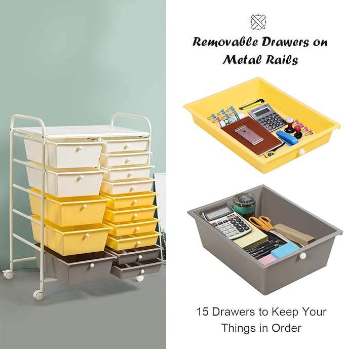 Giantex 15-Drawer Organizer Cart Office School Storage Cart Rolling Drawer Cart - Image 6