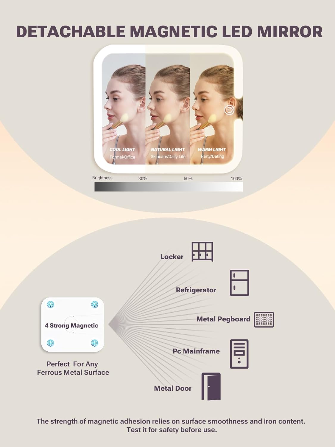 Qislee Makeup Box with Detachable Magnetic LED Mirror, Travel Train Case