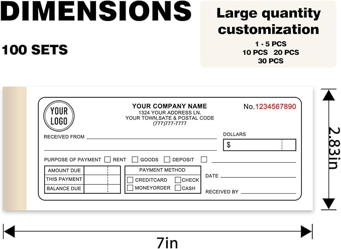 Custom Invoice Book with Logo 50 Set Personalized Receipt Books Customized - Image 2