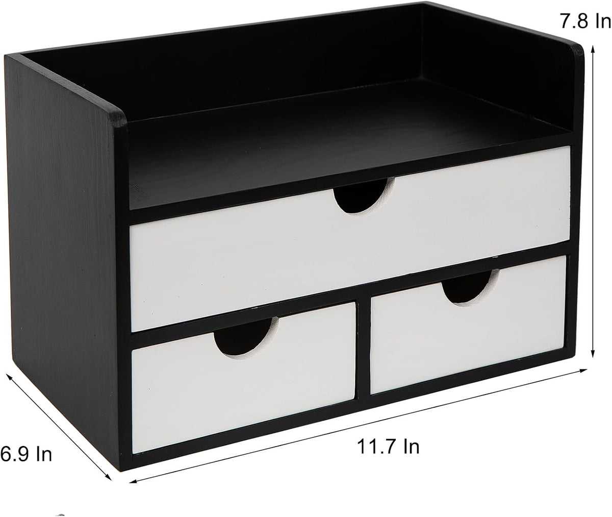 Rustic Wood Desk Organizer with Drawers,3-Drawer Desktop Storage Box