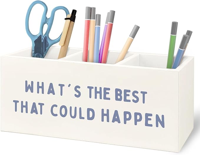 URLLUAE What's the Best That Could Happen Inspirational Wooden Pen Pencil Holder by Unknown
