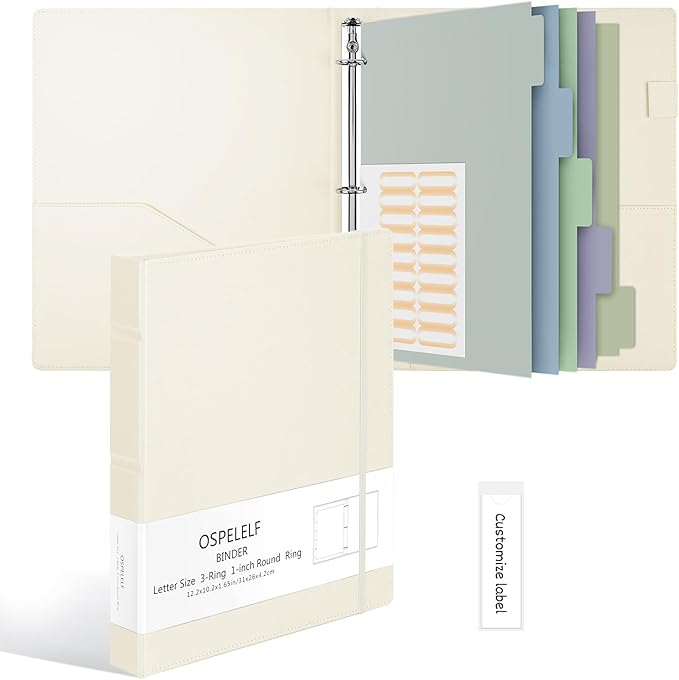 Ospelelf Vintage Hardcover 3 Ring 1 inch Leather Binder, Professional Binders by OspelelfOfficeSupplies