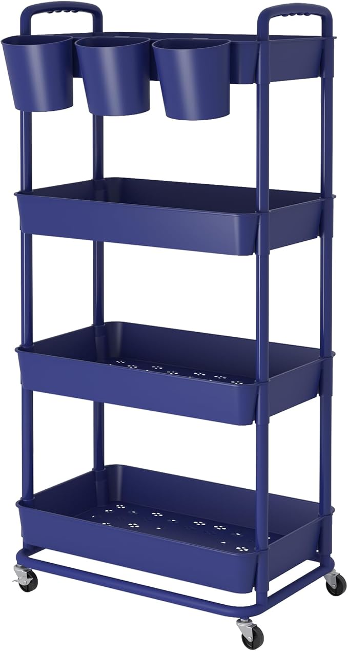 JIUYOTREE 4-Tier Plastic Rolling Storage Cart Utility Cart - Image 8