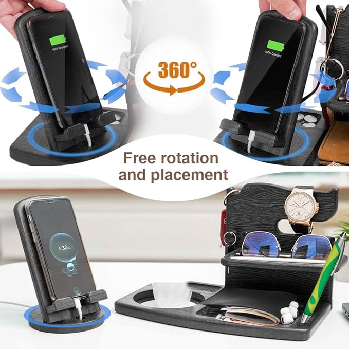 Gifts for Men, Fathers Day Wood Phone Docking Station for Dad, Desk or - Image 2