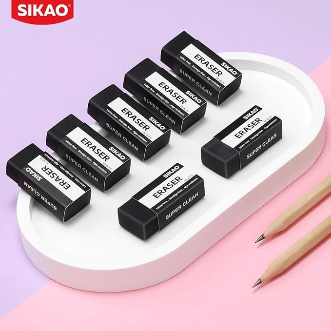 Black Erasers, 6 Pack Block Pencil Erasers – Smudge-Free Latex-Free Art Erasers - Image 8