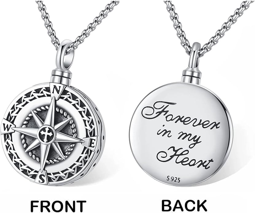 Compass Necklace for Women Men 925 Sterling Silver Pendant Urn Necklaces for - Image 4