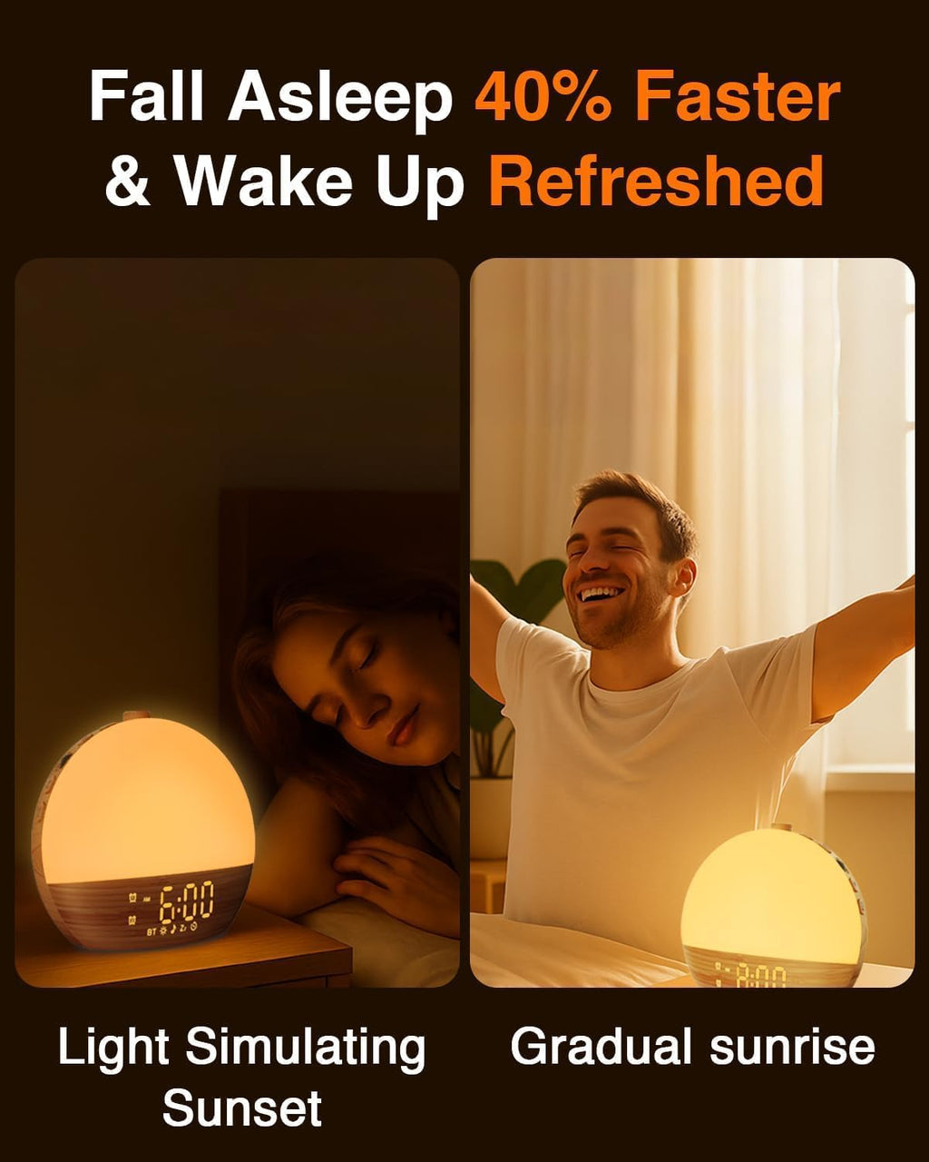 sunrise alarm clock with sound machine - natural on a desk or shelf