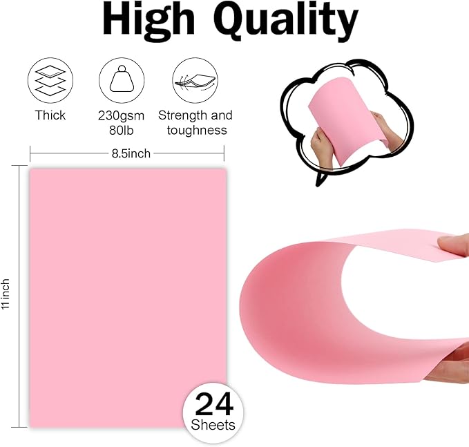 24 Sheets Pink Cardstock 8.5 x 11 Thick Paper, Goefun 80lb Card Stock Printer - Image 2