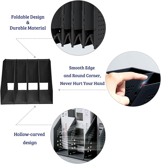 SAYEEC Collapsible Magazine Holder Plastic Desktop 4 Compartment File Rack - Image 4