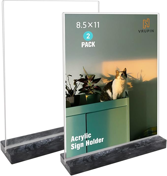 vrupin 2 Pack 8.5x11 Acrylic Sign Holder, Acrylic Frame Natural Marble Base by Vrupin