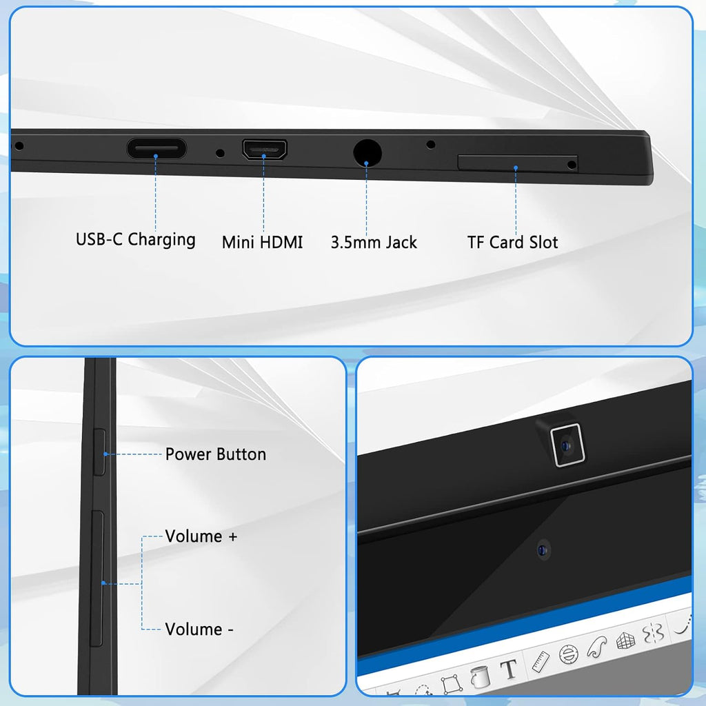 t11 pro standalone drawing tablet with 10.1in display showing dimensions