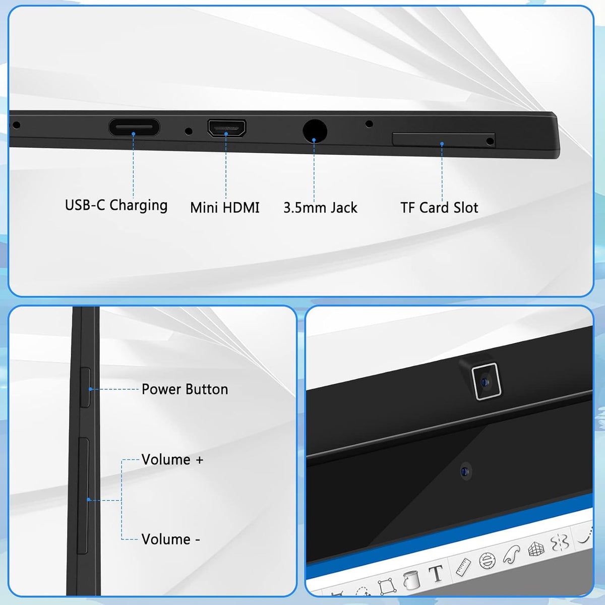 t11 pro standalone drawing tablet with 10.1in display showing dimensions