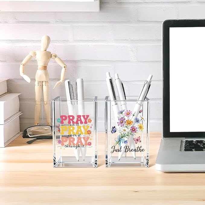 Vgrti Just breathe 2 Pack Acrylic Cosmetic Pencil Pen Holder Cup, Hope - Image 4