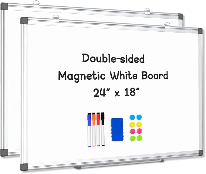 AMUSIGHT 2 Pack Double-Sided Magnetic Whiteboard, Aluminum Frame White Board by AMUSIGHT