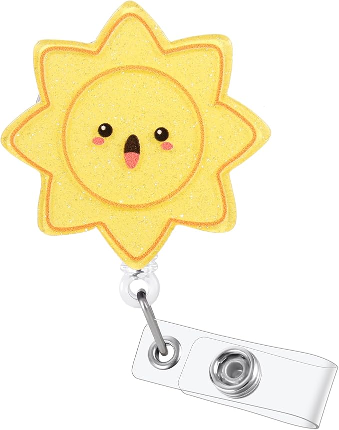 Happy Sunshine Badge Reel, Cute Retractable ID Card Badge Holders, Badge Clip by BVIIE