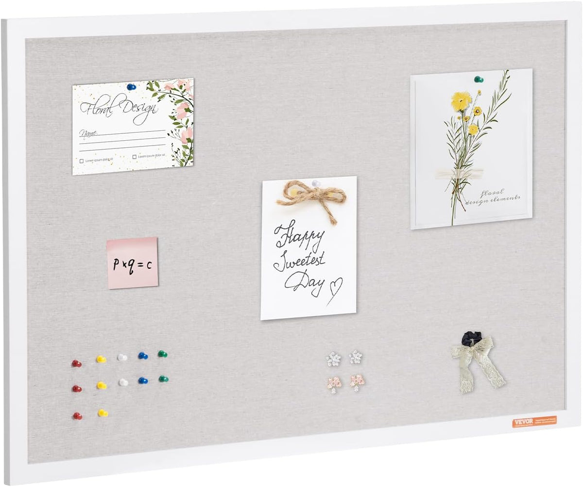 VEVOR 36"x24" White Cork Board with Linen Surface – Stylish Wall-Mo...