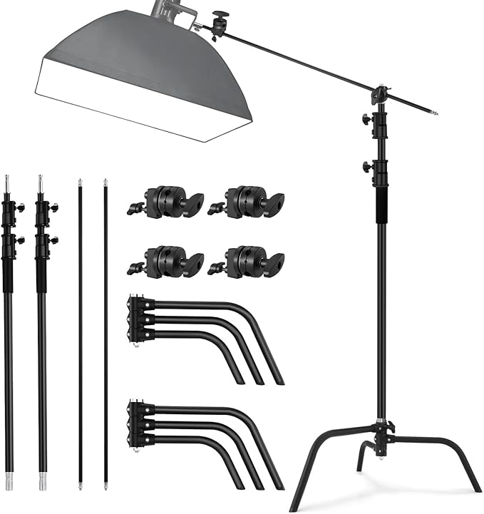 Soonpho 2 Pack 100% Heavy-Duty Steel C-Stand, Pro Photography Light Stand - Image 2