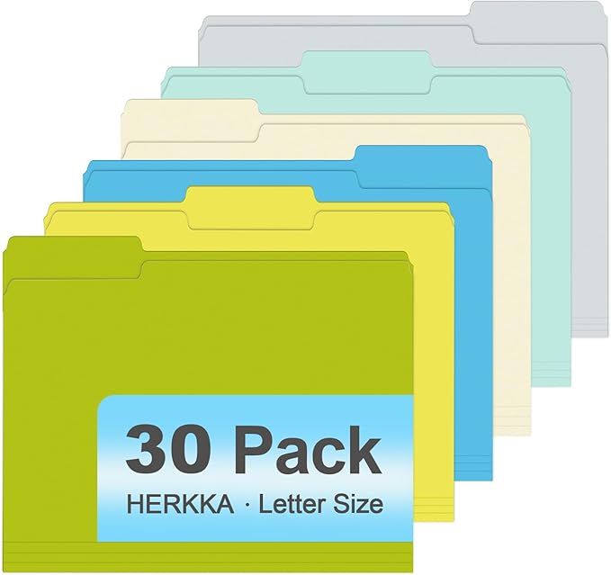 File Folder, HERKKA 30 Pack 1/3 Cut Tab File Folders, Letter Size, Colored File by HERKKA