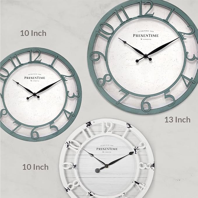 Presentime & Co 10" Farmhouse Series Wall Clock, Shiplap Style, Silent No - Image 6