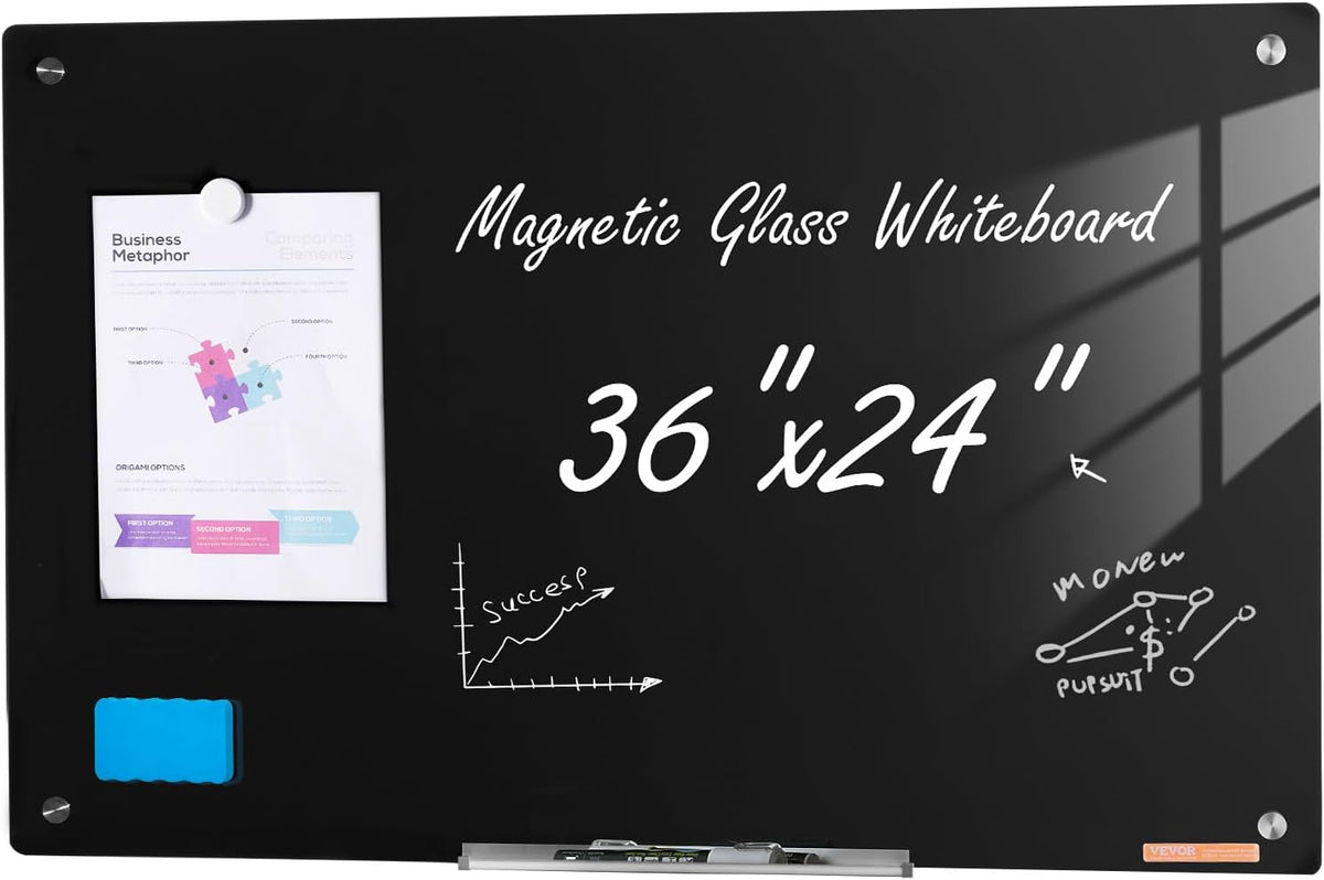 VEVOR Magnetic Glass Whiteboard, Dry Erase Board 36"x24", Wall-Moun...