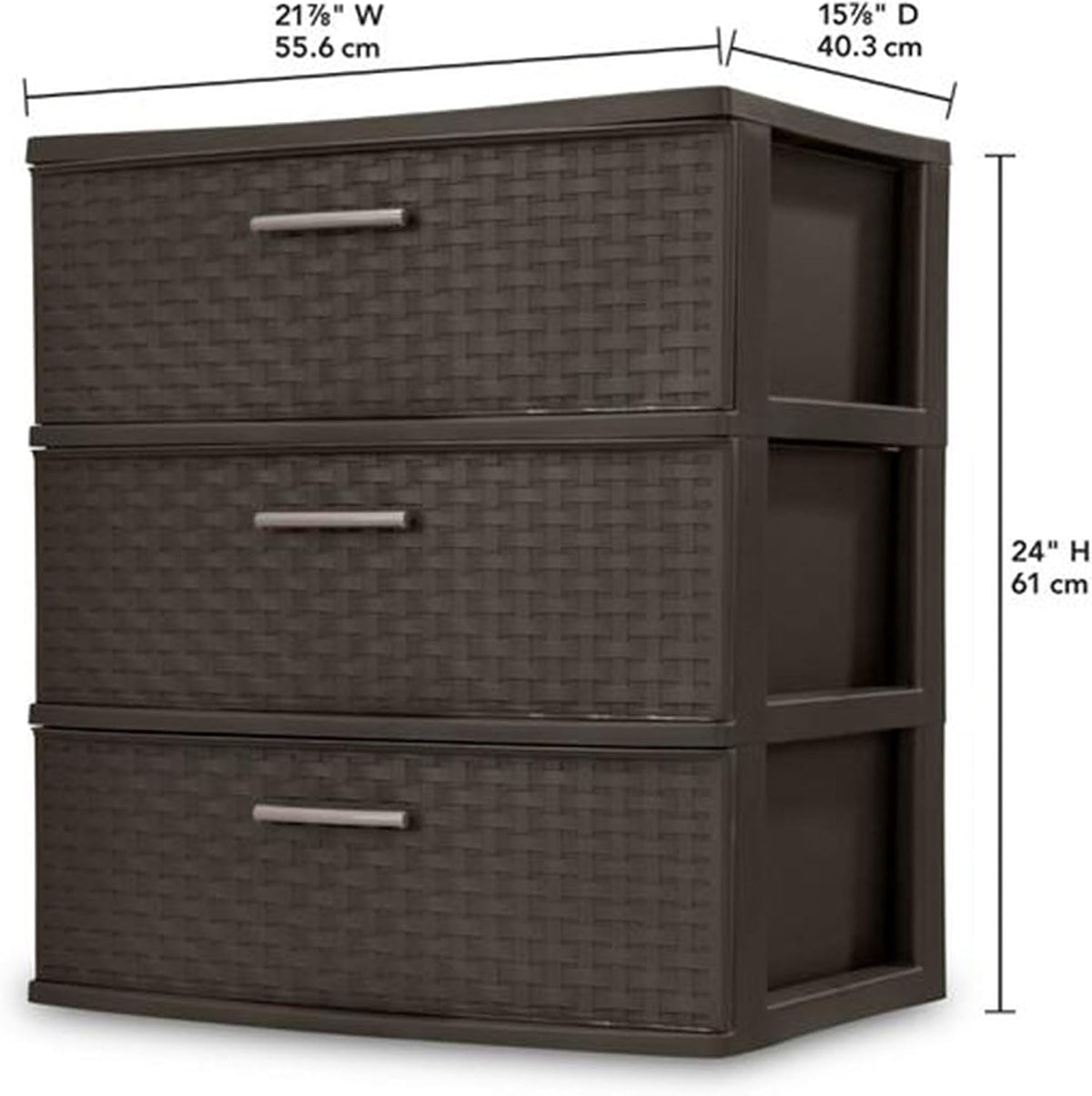 Sterilite Wide 3 Drawer Weave Tower, Home Organizer, Espresso