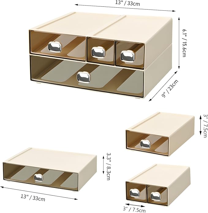 OSteed Spacious Desktop Storage Box, 1 Large 1 Middle & 2 Small Storage Drawers - Image 3